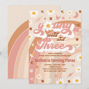 Young Wild and Three Hippie 3rd Birthday Party Kaart