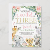Young Wild and Three Invitation | Safari Birthday Kaart (Voorkant)