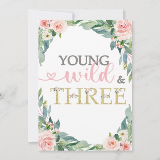 Young Wild and Three Invitation | Safari Birthday Kaart (Achterkant)