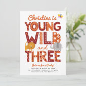 Young, Wild and Three Invite, Safari 3rd Birthday Kaart (Staand voorkant)