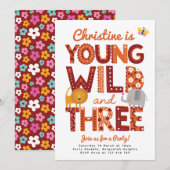 Young, Wild and Three Invite, Safari 3rd Birthday Kaart (Voorkant / Achterkant)
