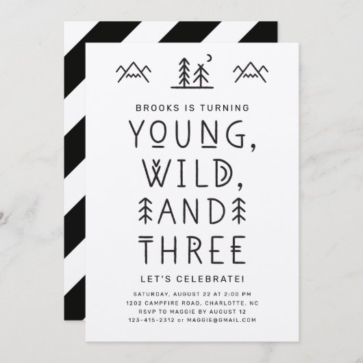 Young Wild and Three Kraft Birthday Invitation (Voorkant / Achterkant)