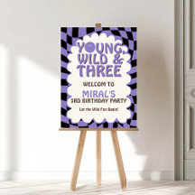 Young Wild and Three Lavender Retro 3rd Birthday 