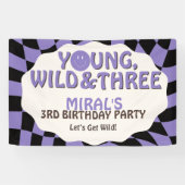 Young Wild and Three Lavender Retro 3rd Birthday Spandoek (Horizontaal)