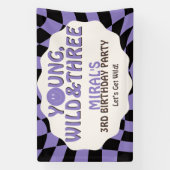Young Wild and Three Lavender Retro 3rd Birthday Spandoek (Verticaal)
