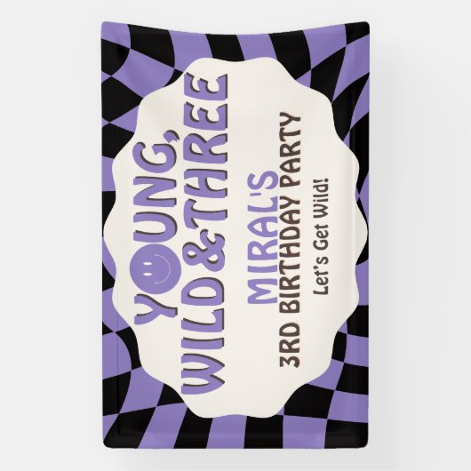 Young Wild and Three Lavender Retro 3rd Birthday Spandoek (Verticaal)