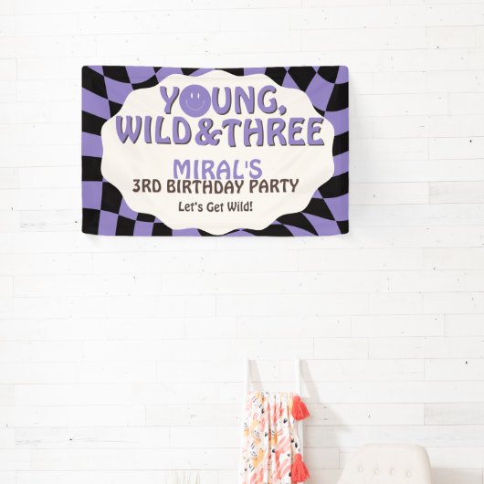 Young Wild and Three Lavender Retro 3rd Birthday Spandoek (Insitu)