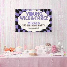 Young Wild and Three Lavender Retro 3rd Birthday Spandoek