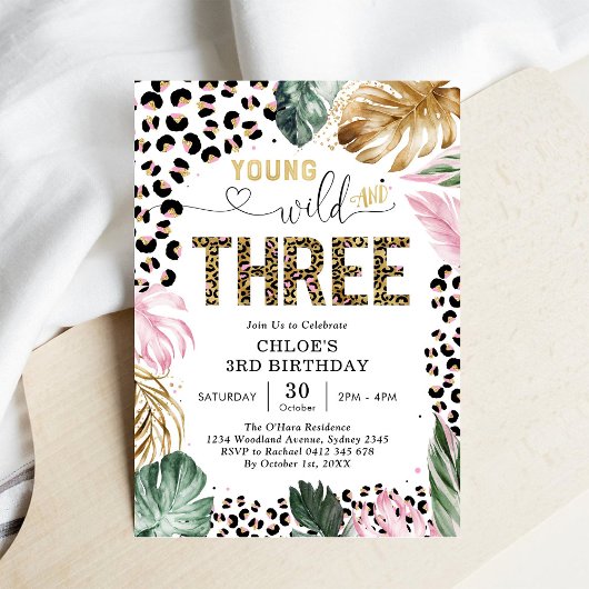 Young Wild and Three Leopard Girl 3rd Birthday Kaart