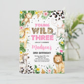 Young Wild and Three Leopard Print Safari Birthday Kaart (Staand voorkant)
