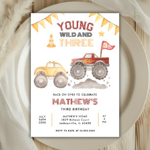 Young Wild And Three Monster Truck 3de verjaardag Kaart