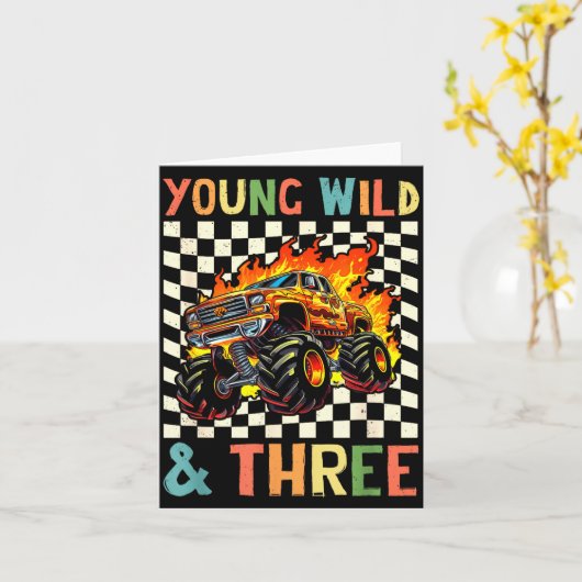 Young Wild And Three Monster Truck 3rd Birthday 3y Kaart (Gele Bloem)