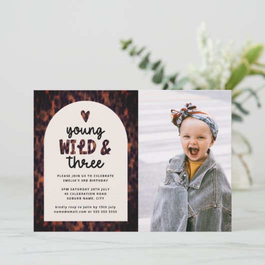 Young Wild and Three Oerwoud Foto 3rd Birthday Kaart (Staand voorkant)