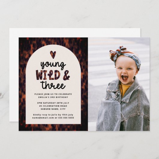 Young Wild and Three Oerwoud Foto 3rd Birthday Kaart (Voorkant / Achterkant)