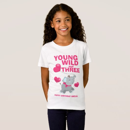 Young Wild and Three Pink 3rd Birthday T-shirt (Voorkant volledig)