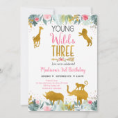 Young Wild and Three Pink Gold Safari Birthday Kaart (Voorkant)