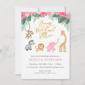 Young Wild and Three - Pink Safari Girl's 3de Kaart (Voorkant)