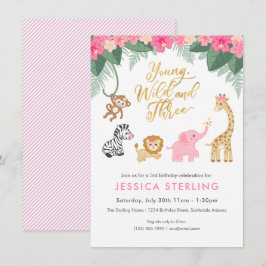 Young Wild and Three - Pink Safari Girl's 3de Kaart