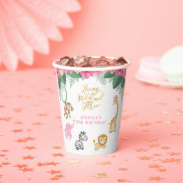 Young Wild and Three - Pink Safari Girl's 3de Papieren Bekers