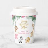 Young Wild and Three - Pink Safari Girl's 3de Papieren Bekers (Achterkant)