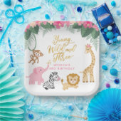 Young Wild and Three - Pink Safari Girl's 3de Papieren Bordje (Feest)