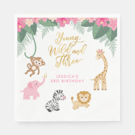 Young Wild and Three - Pink Safari Girl's 3de Servet
