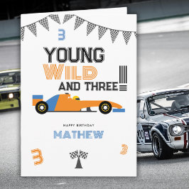 Young Wild And Three Race Car 3rd Boy Birthday  Kaart