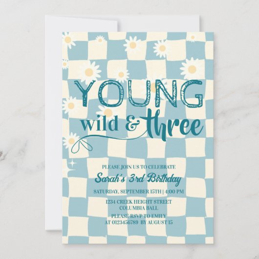 Young Wild and Three Retro Daisy 3rd Birthday Kaart (Voorkant)