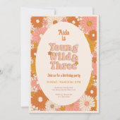 Young Wild and Three Retro Daisy 3rd Birthday Kaart (Voorkant)