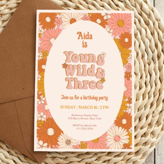 Young Wild and Three Retro Daisy 3rd Birthday Kaart