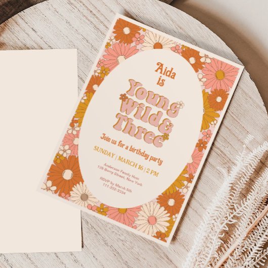 Young Wild and Three Retro Daisy 3rd Birthday Kaart