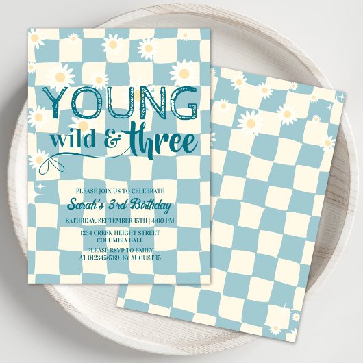 Young Wild and Three Retro Daisy 3rd Birthday Kaart