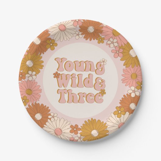 Young Wild and Three Retro Daisy 3rd Birthday Papieren Bordje (Voorkant)