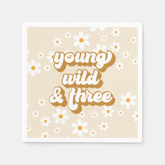 Young Wild and Three Retro Daisy 3rd Birthday Servet (Voorkant)