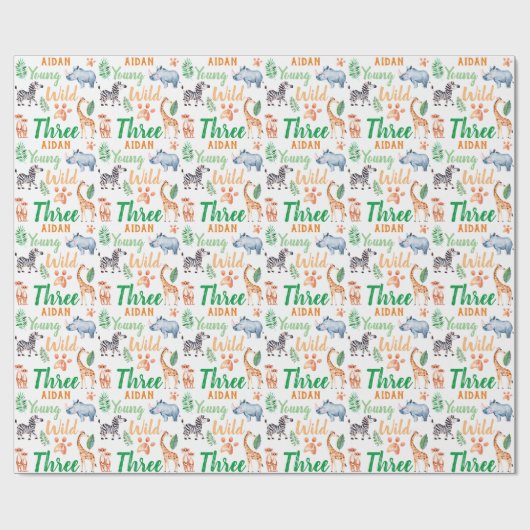 Young Wild and Three Safari Animal 3rd Birthday Cadeaupapier (Vlak)