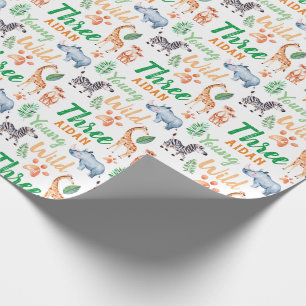Young Wild and Three Safari Animal 3rd Birthday Cadeaupapier