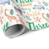Young Wild and Three Safari Animal 3rd Birthday Cadeaupapier (Rol Hoek)