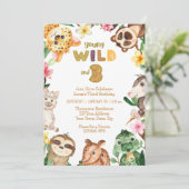 Young Wild and Three Safari Animal 3rd Birthday Kaart (Staand voorkant)