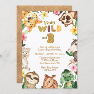 Young Wild and Three Safari Animal 3rd Birthday Kaart