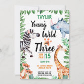 Young Wild and Three Safari Animal 3rd Birthday Kaart (Voorkant)