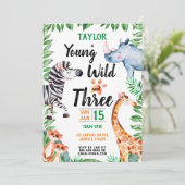 Young Wild and Three Safari Animal 3rd Birthday Kaart (Staand voorkant)