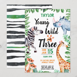 Young Wild and Three Safari Animal 3rd Birthday Kaart