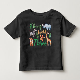 Young Wild and Three Safari Animal 3rd Birthday Kinder Shirts
