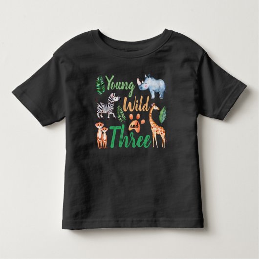 Young Wild and Three Safari Animal 3rd Birthday Kinder Shirts (Voorkant)
