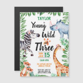 Young Wild and Three Safari Animal 3rd Birthday Magnetische Uitnodiging (Voorkant / Achterkant)