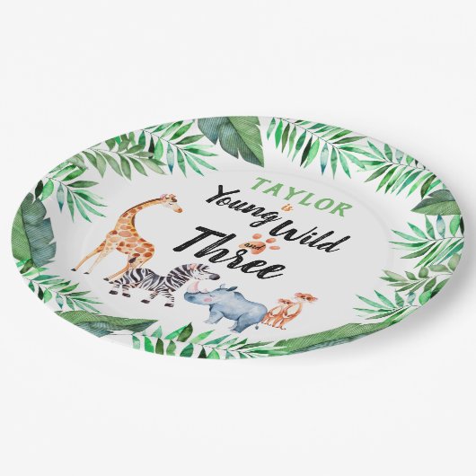 Young Wild and Three Safari Animal 3rd Birthday Papieren Bordje (Gekanteld)
