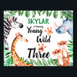Young Wild and Three Safari Animal 3rd Birthday Poster<br><div class="desc">Young Wild and Three Safari Animal 3rd Birthday Poster. Zebra,  neushoorn,  giraf en kruidnagels met bladeren in een safari-thema. Wilde dingen die kinderen verjaart voor een safari Wildding party. www.SamAnnDesigns.com</div>