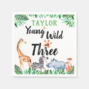 Young Wild and Three Safari Animal 3rd Birthday Servet