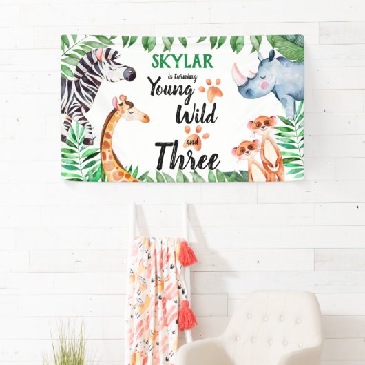 Young Wild and Three Safari Animal 3rd Birthday Spandoek (Insitu)