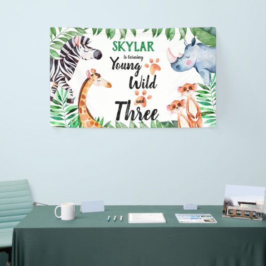 Young Wild and Three Safari Animal 3rd Birthday Spandoek (Beurs)